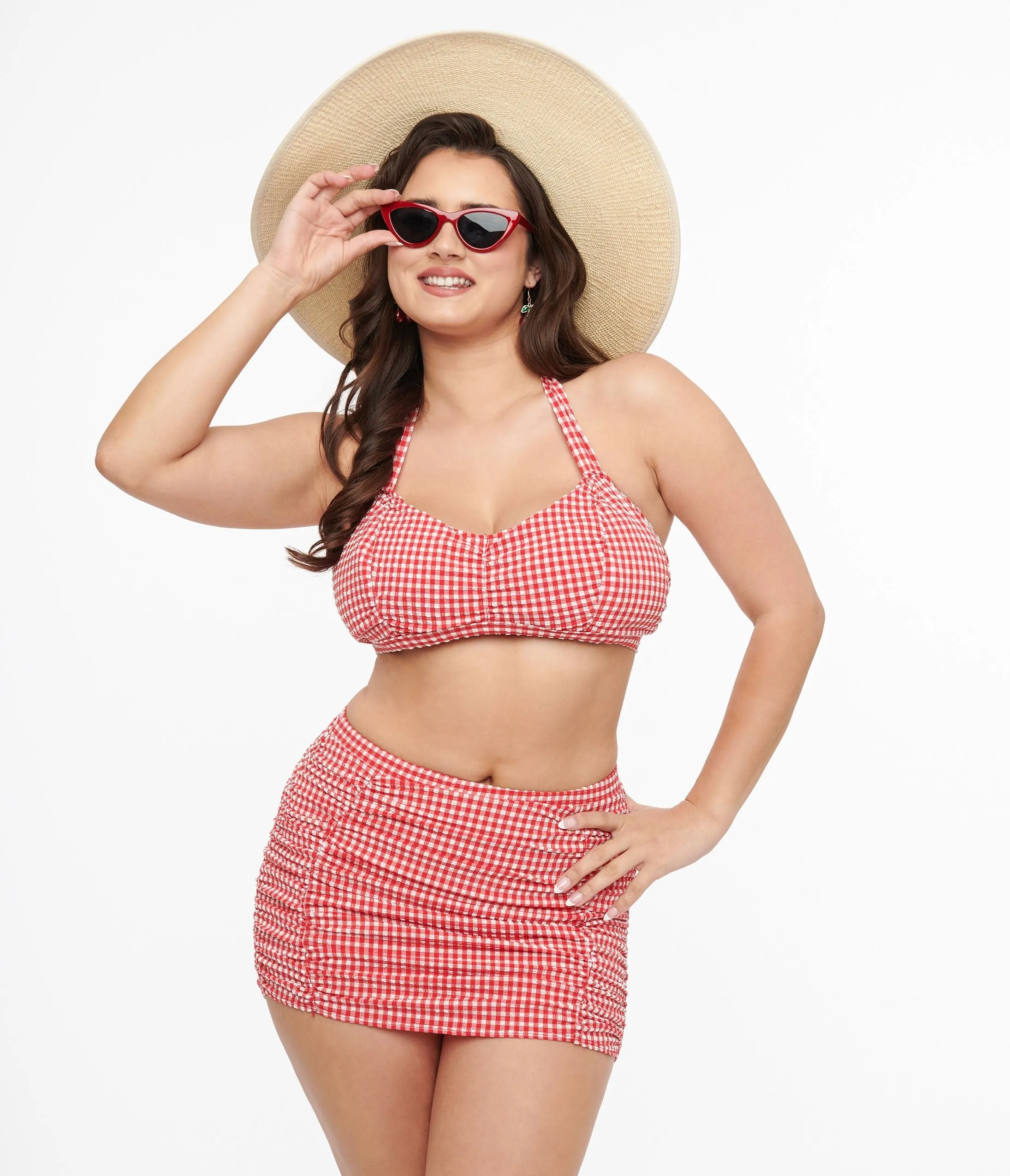 Collectif 1950s Red & White Gingham Halter Bikini Top