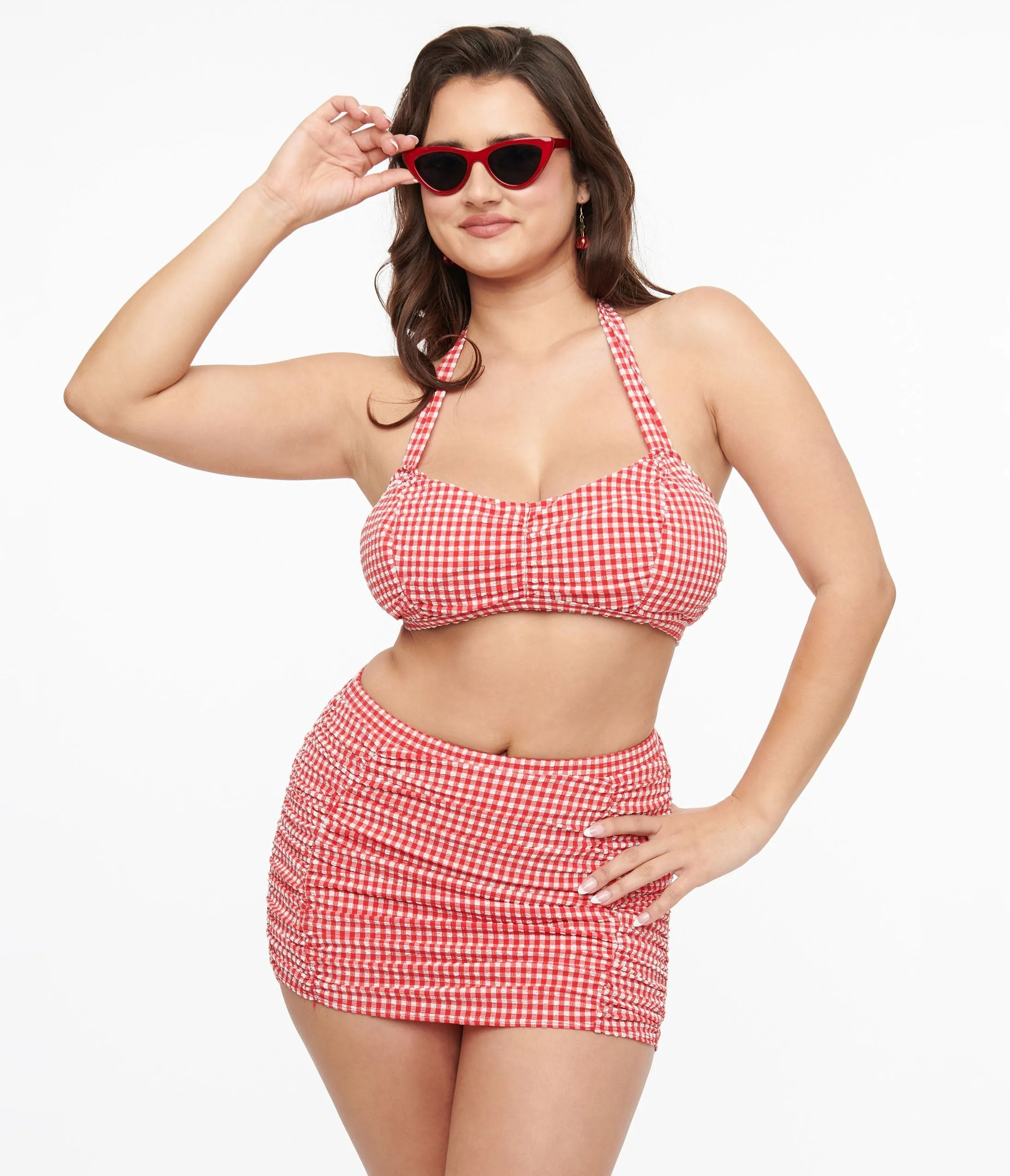 Collectif 1950s Red & White Gingham Halter Bikini Top