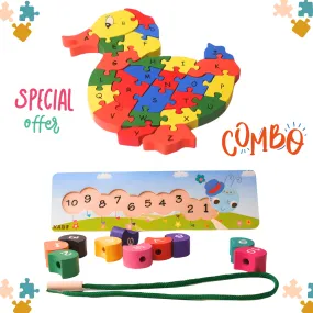 Combo of Animals/Vehicles Shaped Puzzle 3D- 1, caterpillar Number lacing-1 (Random design & colours will be send)