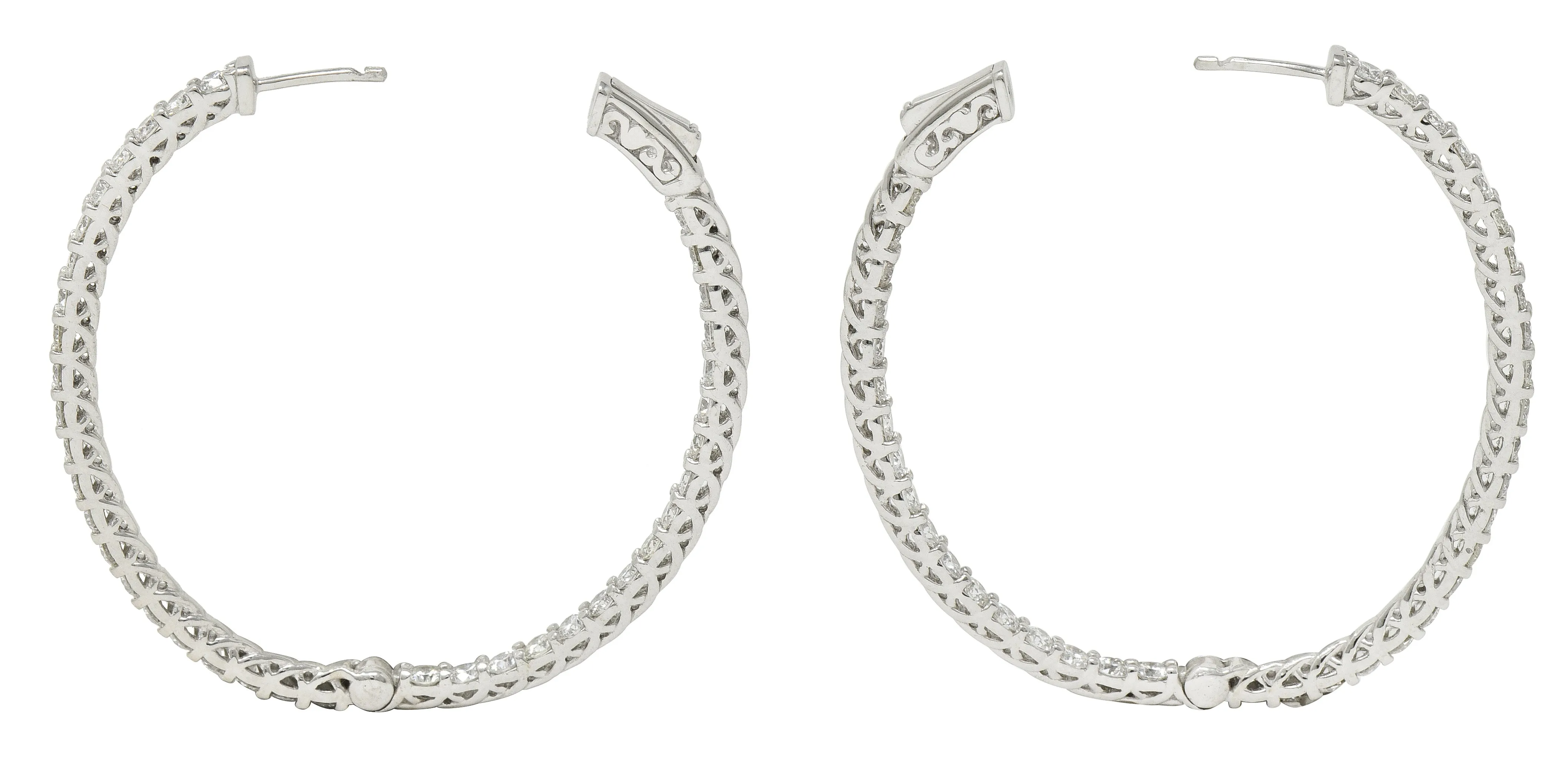 Contemporary 5.01 CTW Diamond 14 Karat White Gold Inside Outside Hoop Earring