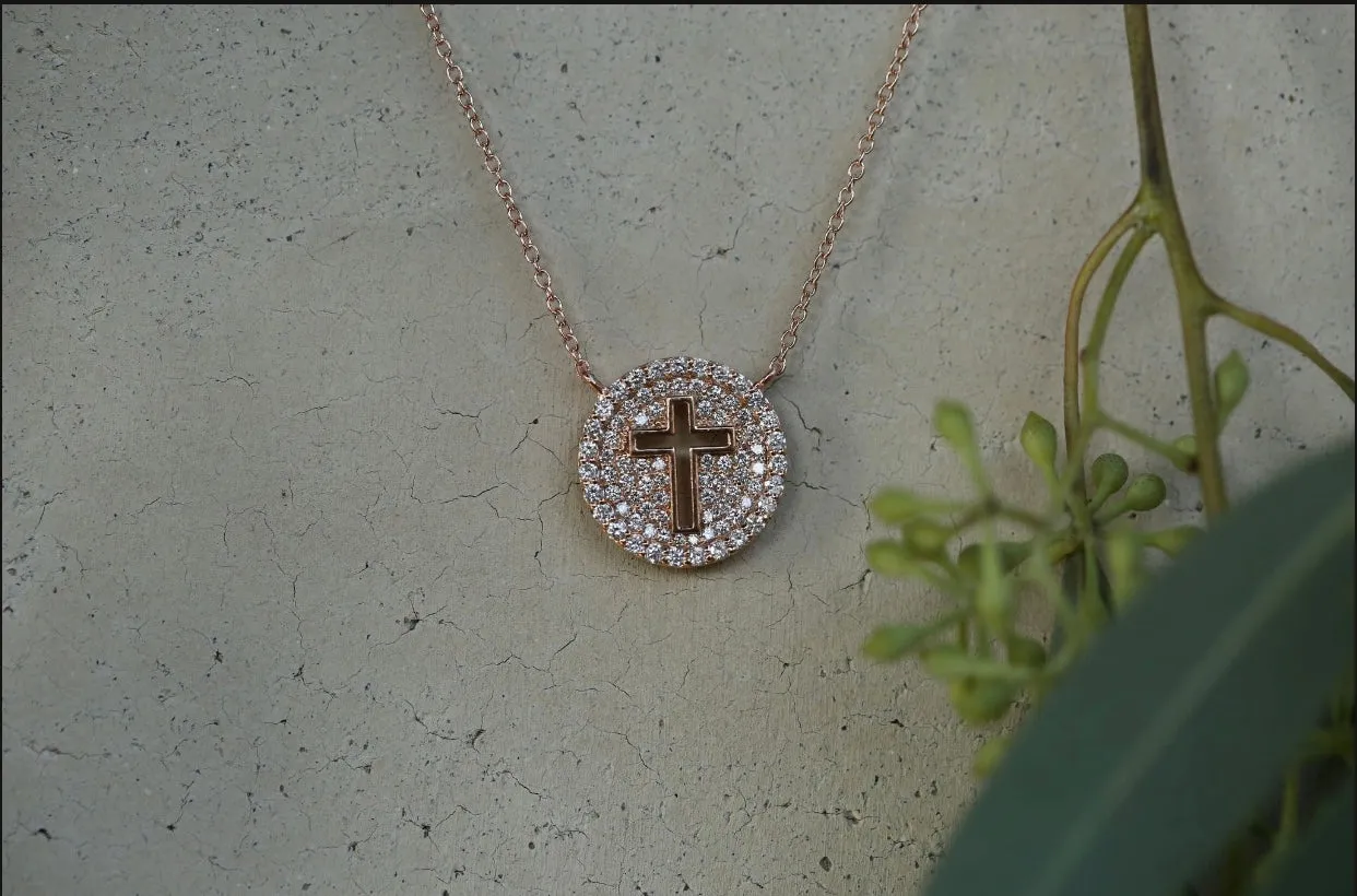 Cross Cut Out Diamond Disc Necklace