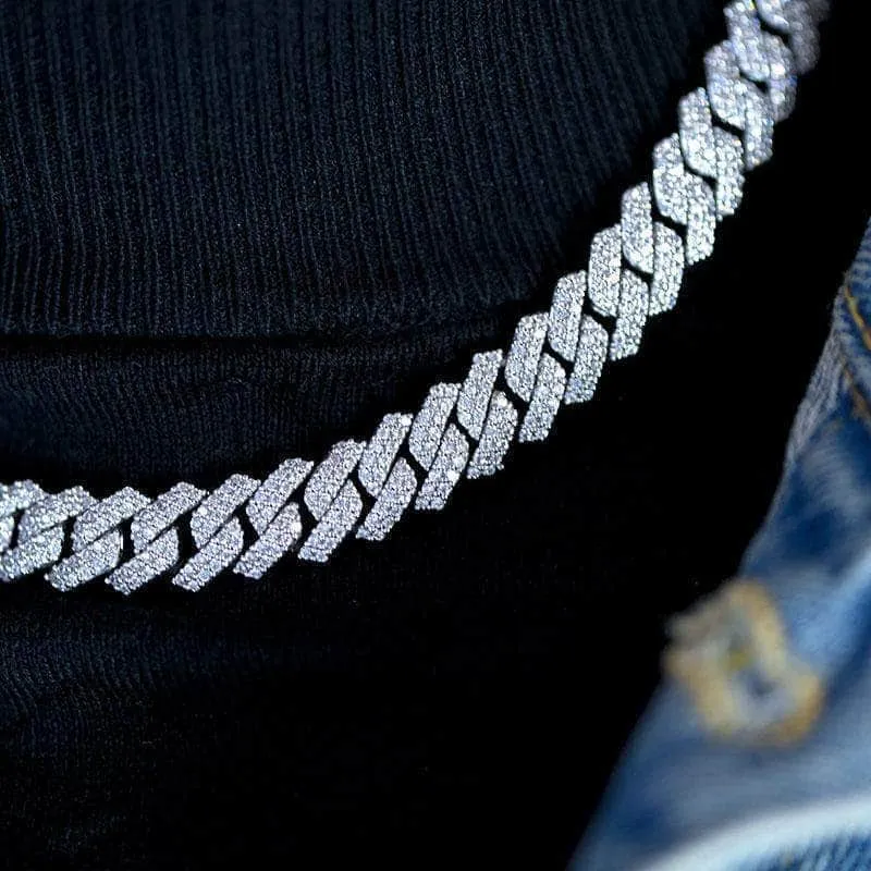 Diamond Prong Cuban Link Choker (10mm) In White Gold