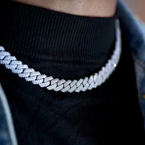 Diamond Prong Cuban Link Choker (10mm) In White Gold