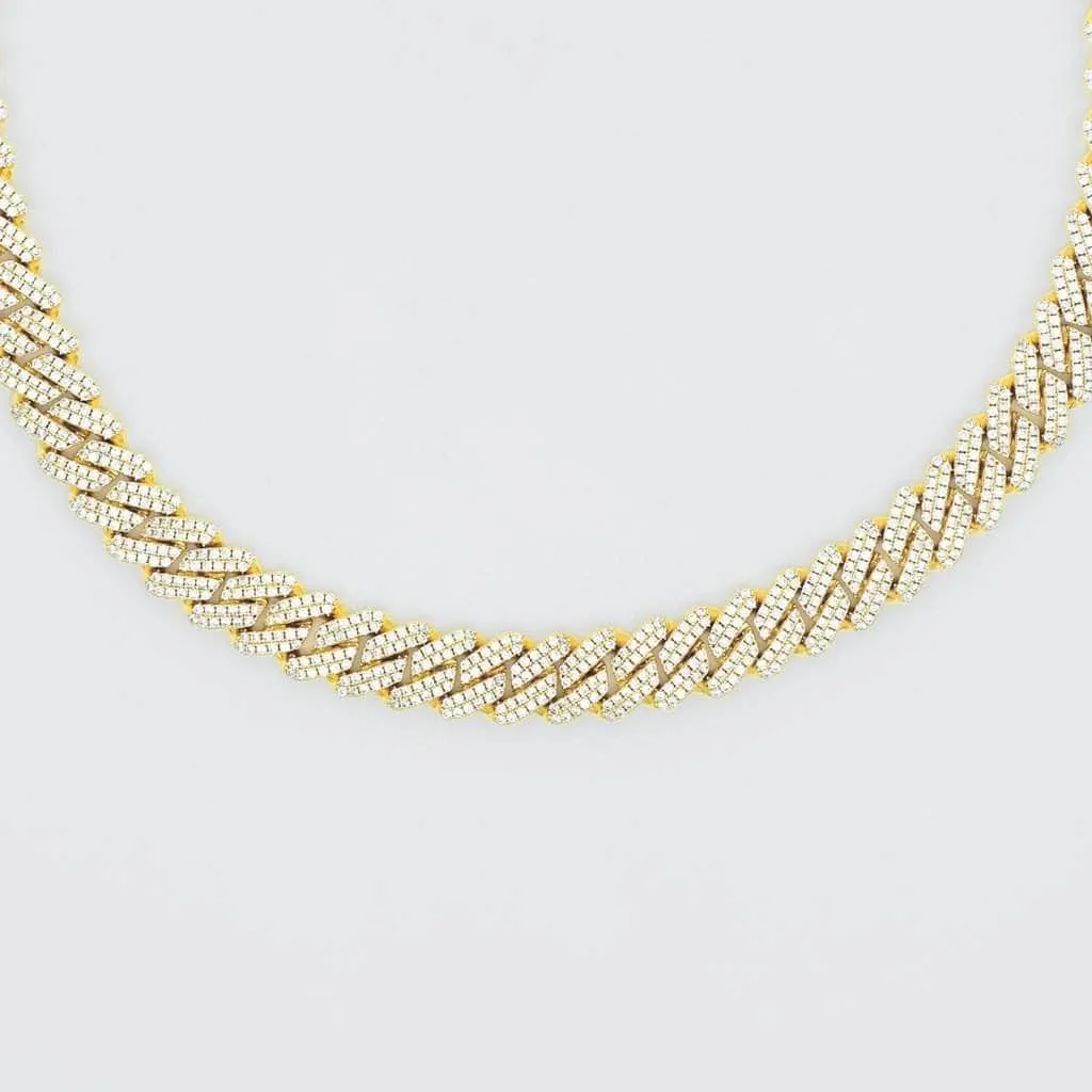 Diamond Prong Cuban Link Choker (12mm) in Yellow Gold