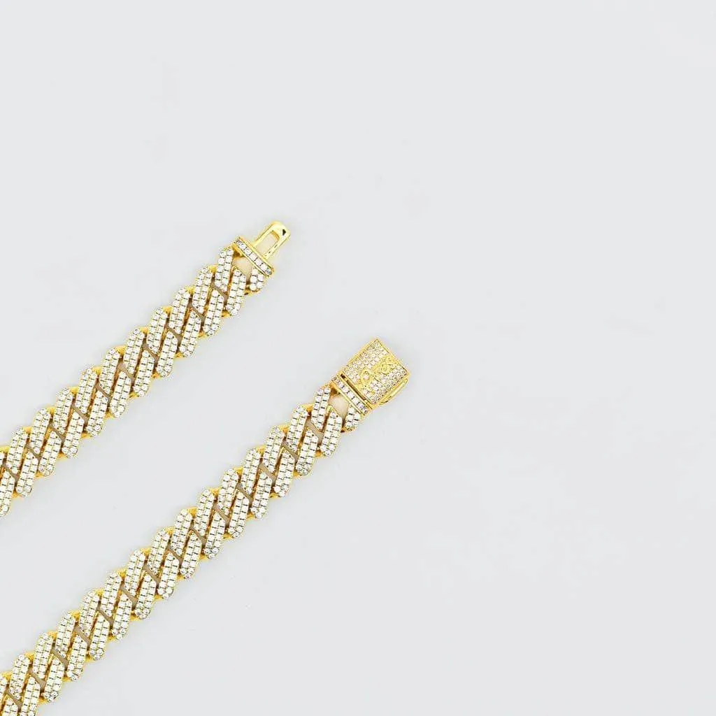 Diamond Prong Cuban Link Choker (12mm) in Yellow Gold