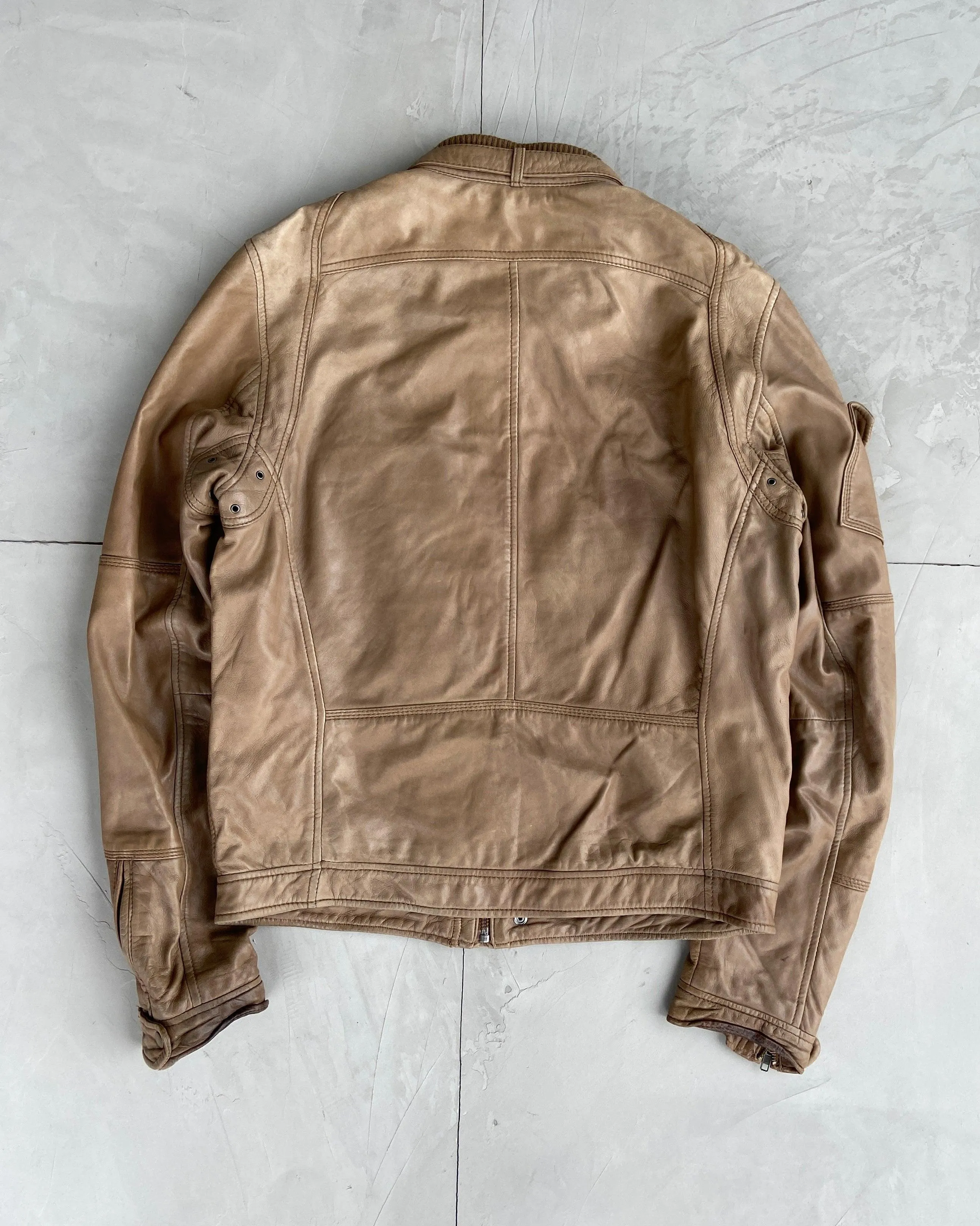 DIESEL 00'S BROWN CARGO LEATHER JACKET - L