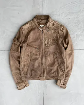 DIESEL 00'S BROWN CARGO LEATHER JACKET - L