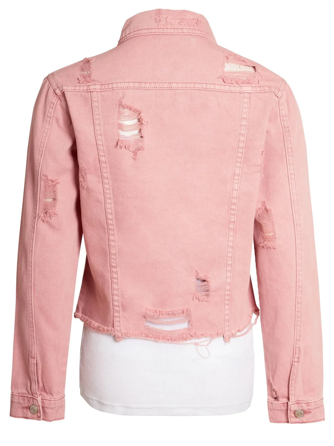 Distressed Denim Frayed Jacket, Pink, Mustard, Khaki, UK Size 8 10 12