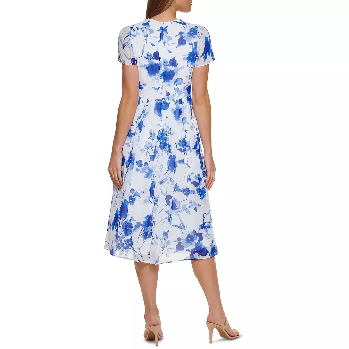 DKNY Womens A-Line Floral Fit & Flare Dress