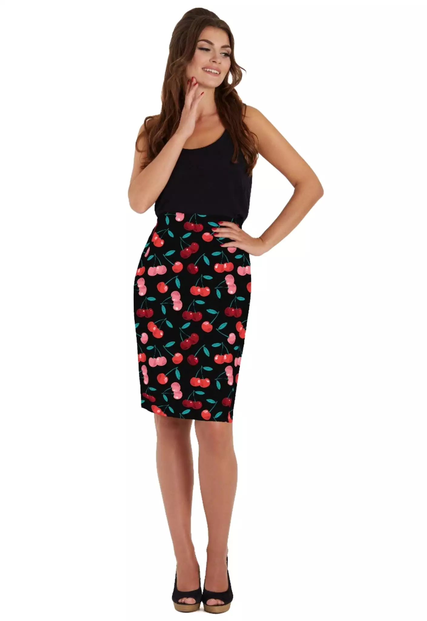 Dolly And Dotty 1950's Inspired Cherry Print Pencil Skirt