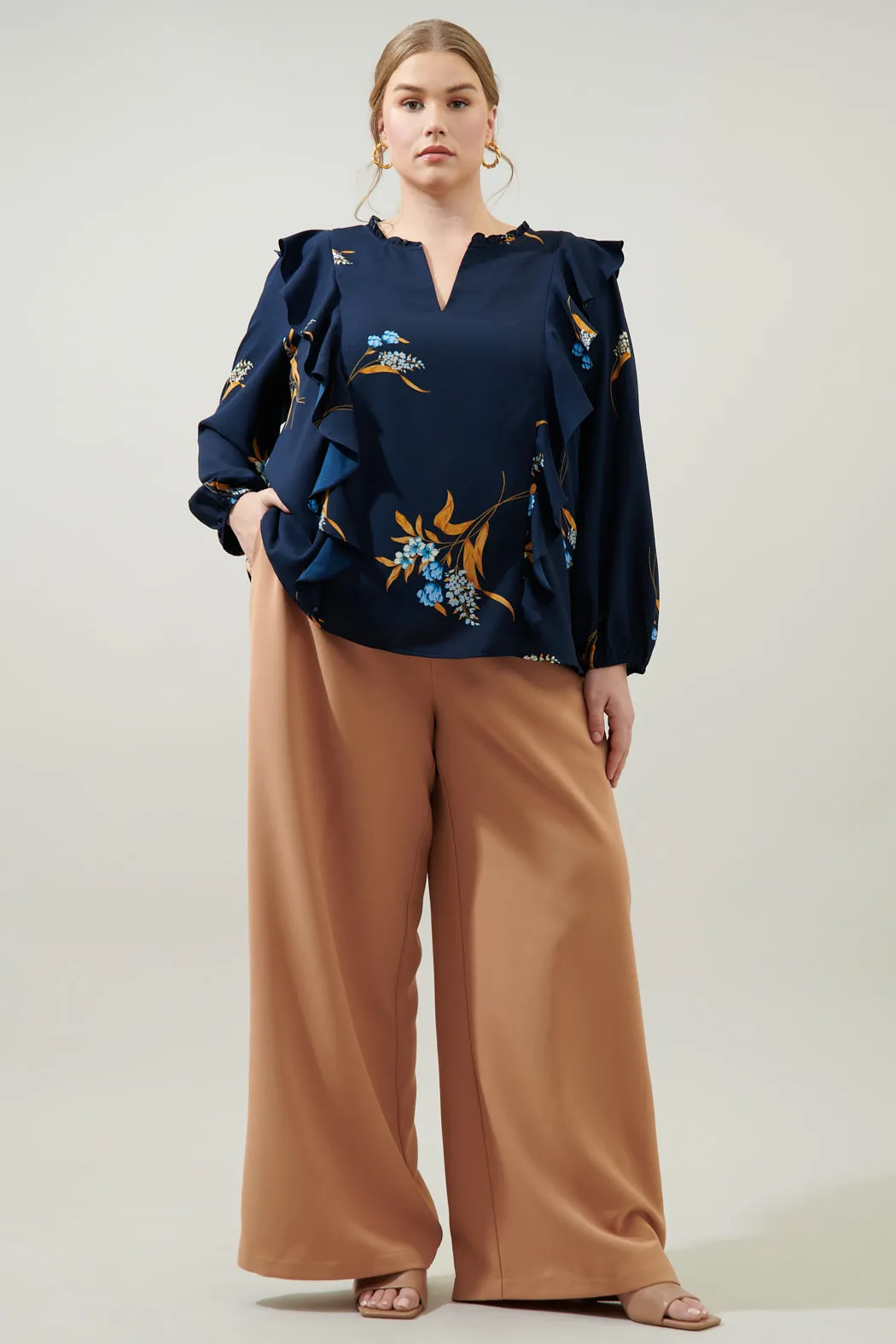 Dusk Bloom Floral Wilhem Ruffle Blouse Curve