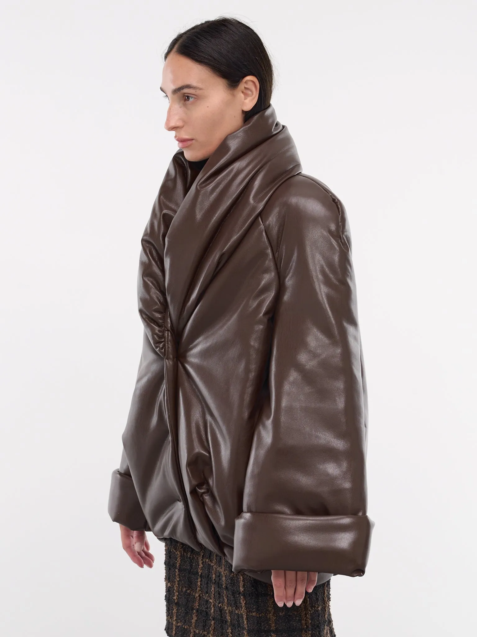 Eco-Leather Puffer Jacket (RR357-BROWN)