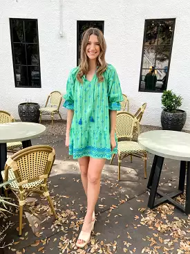 Embroidery A-Line Dress - Green