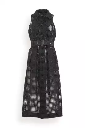 Embroidery Lace Coat Dress in Black