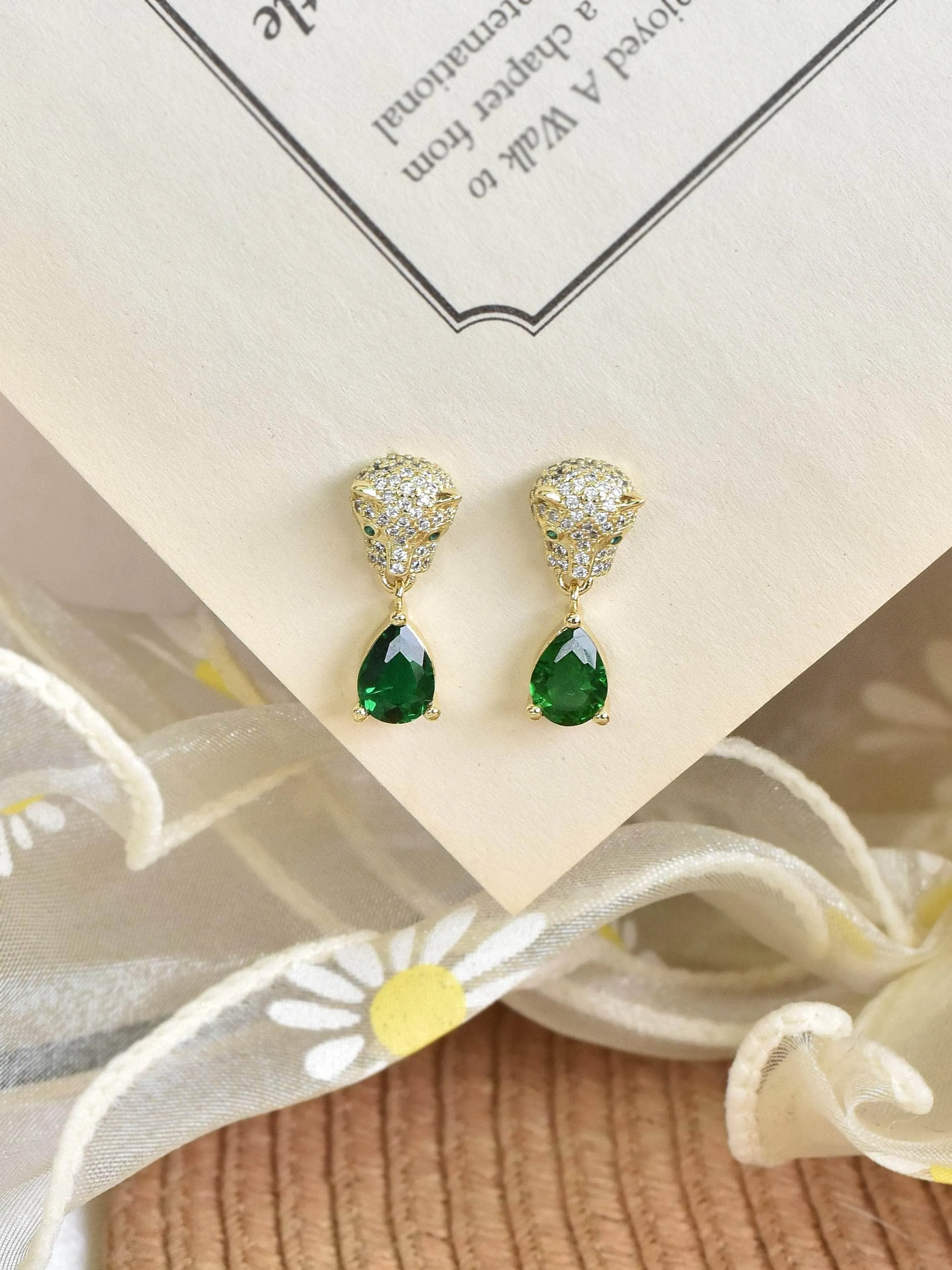 Emerald Panther Drop Earrings