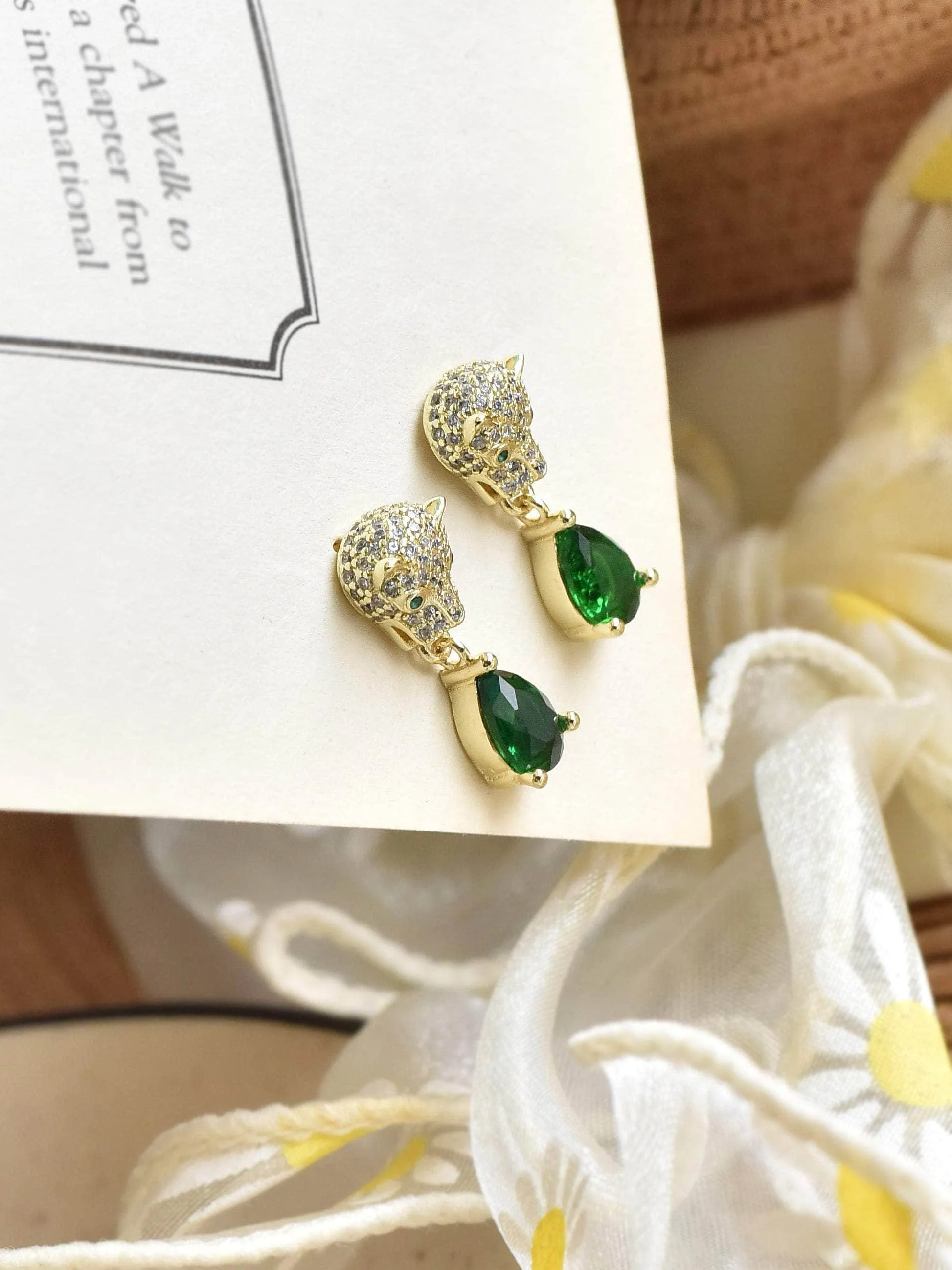 Emerald Panther Drop Earrings