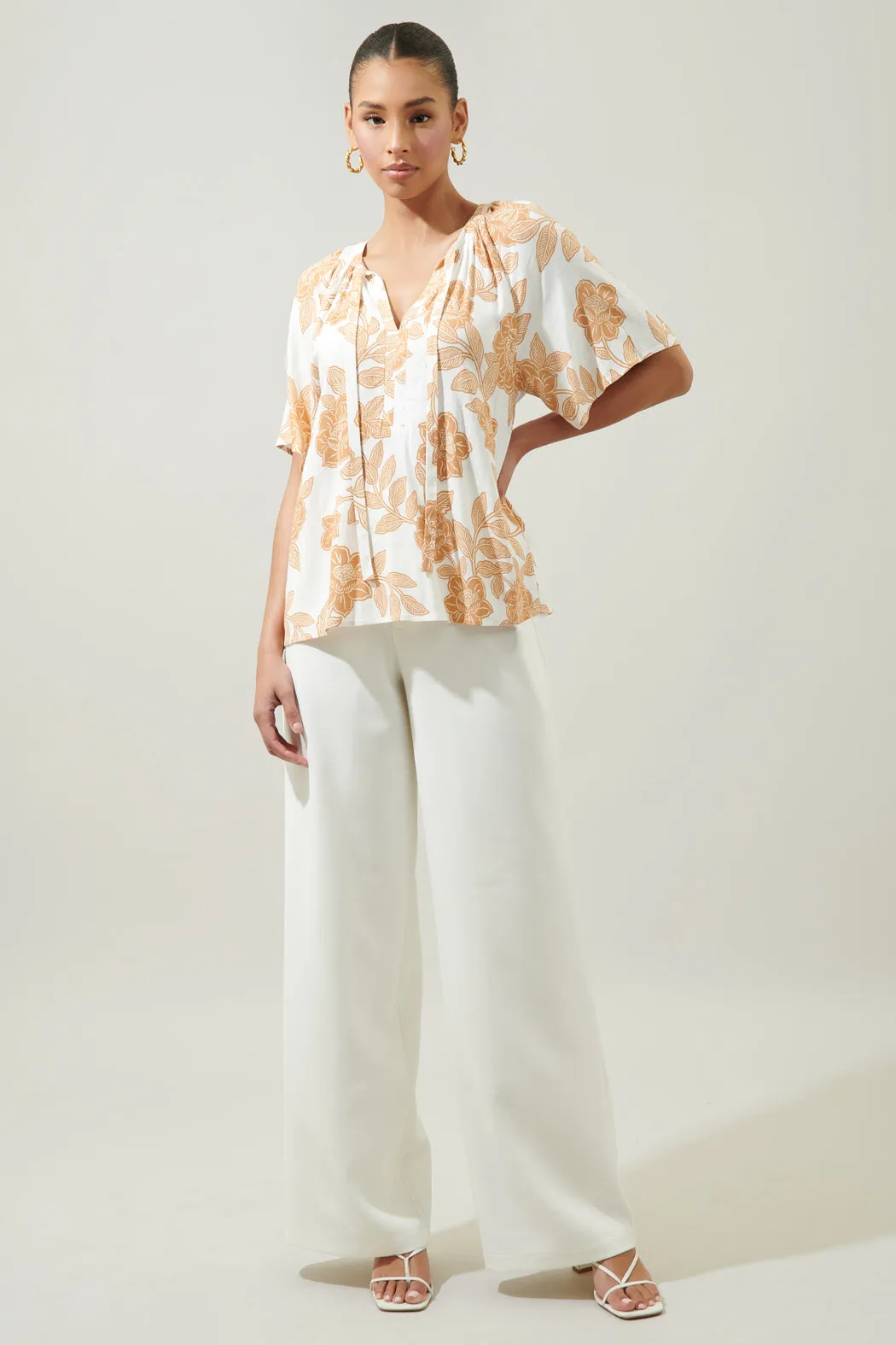 Essenna Floral Roxette Raglan Tie Neck Blouse