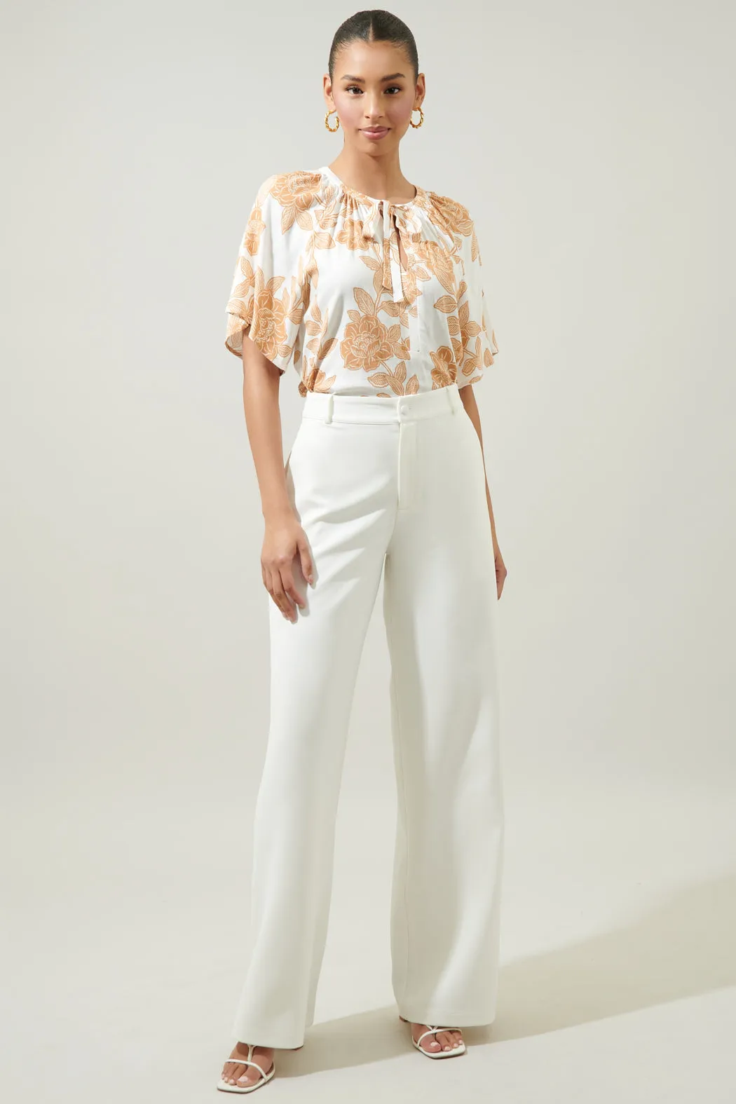 Essenna Floral Roxette Raglan Tie Neck Blouse