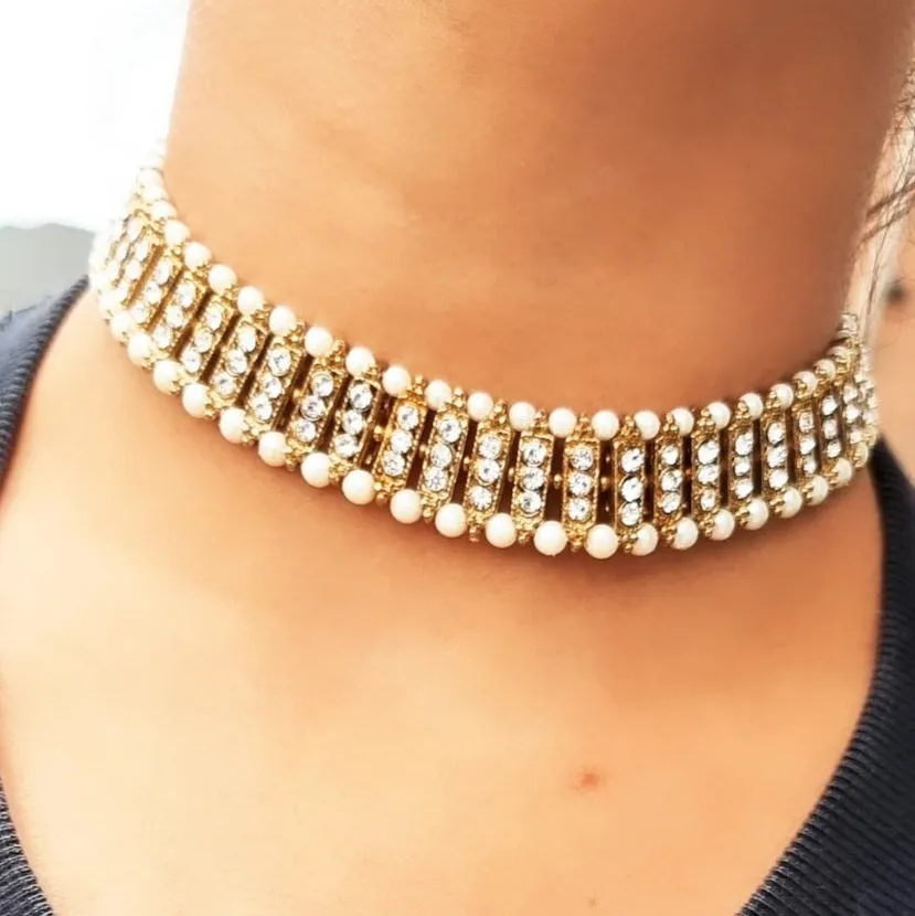 Ethnnic Choker With Champagne stones and Pearls