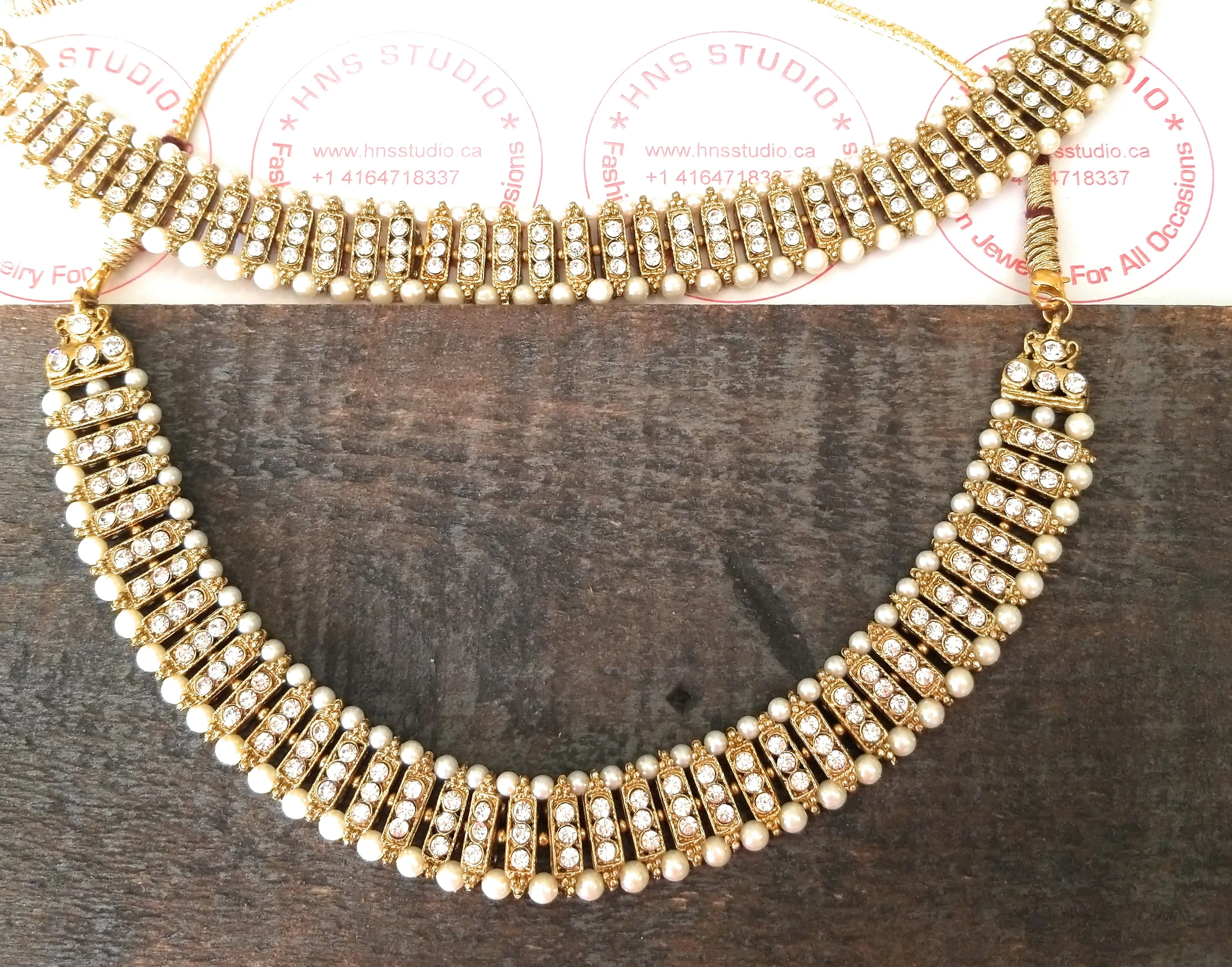 Ethnnic Choker With Champagne stones and Pearls