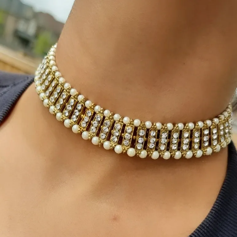 Ethnnic Choker With Champagne stones and Pearls