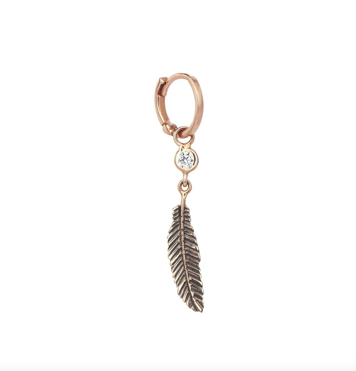 Feather Solitaire Dangling Hoop Earring