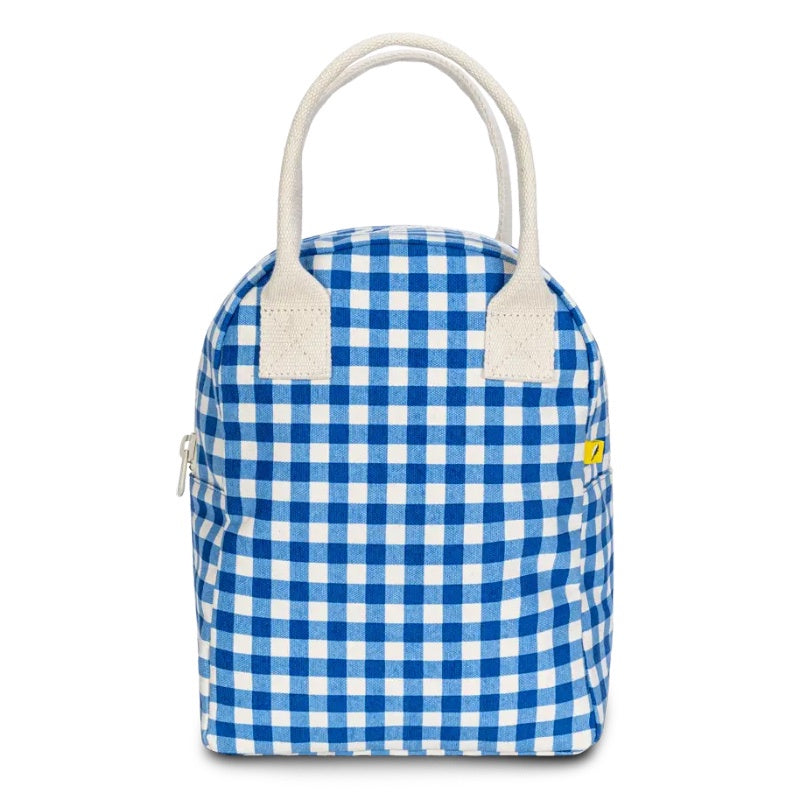 Fluf Zipper Lunch Bag - Gingham Blue