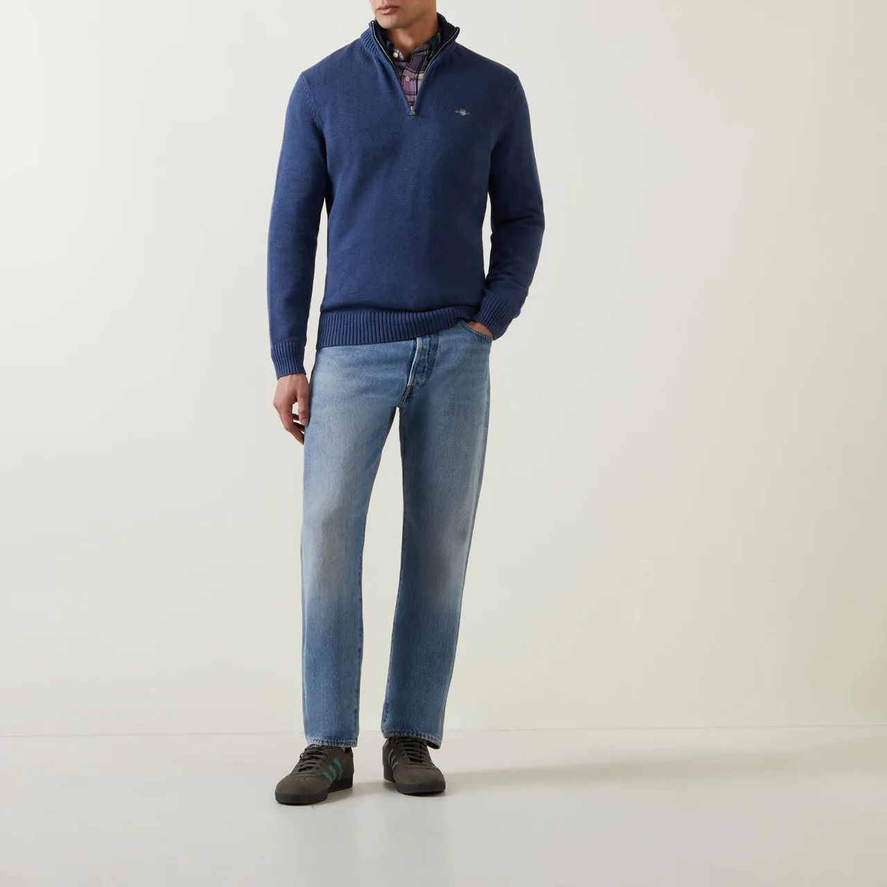 GANT The Sustainable Edit Half-Zip Logo Sweater - Dark Blue