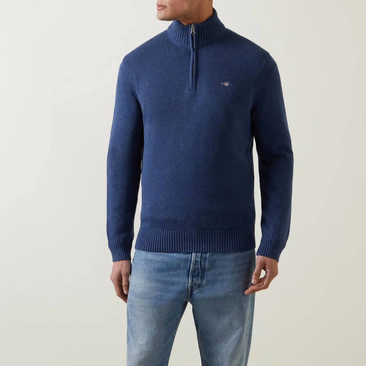 GANT The Sustainable Edit Half-Zip Logo Sweater - Dark Blue