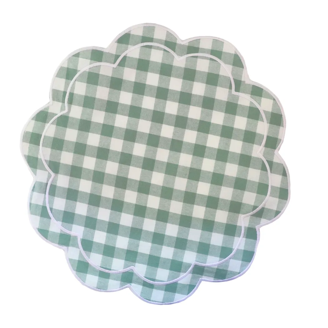 Gingham Scalloped Placemat Green (Set of two)