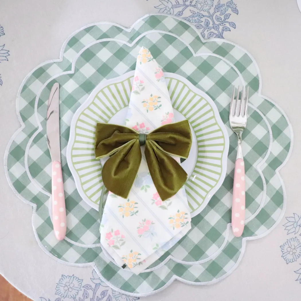 Gingham Scalloped Placemat Green (Set of two)