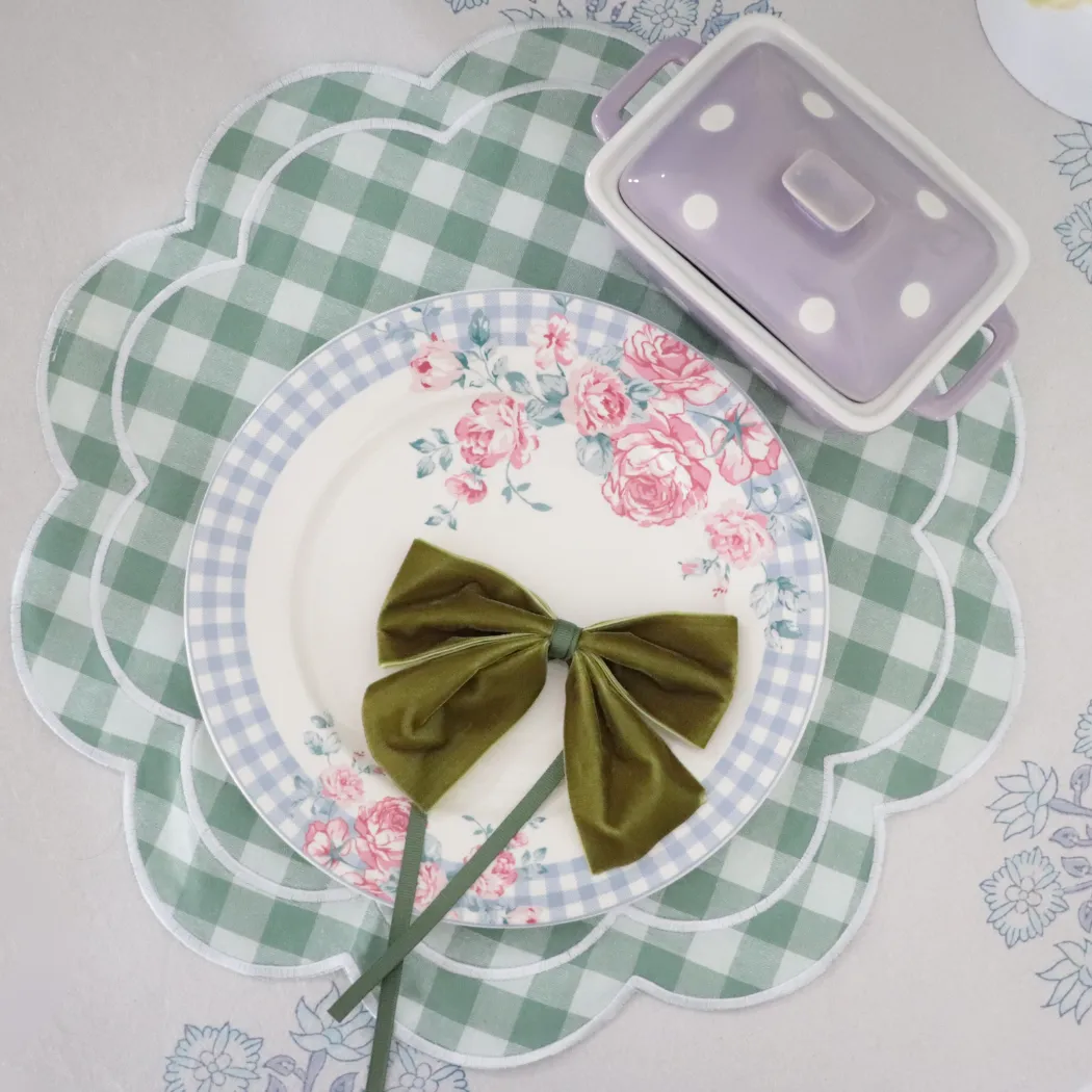 Gingham Scalloped Placemat Green (Set of two)