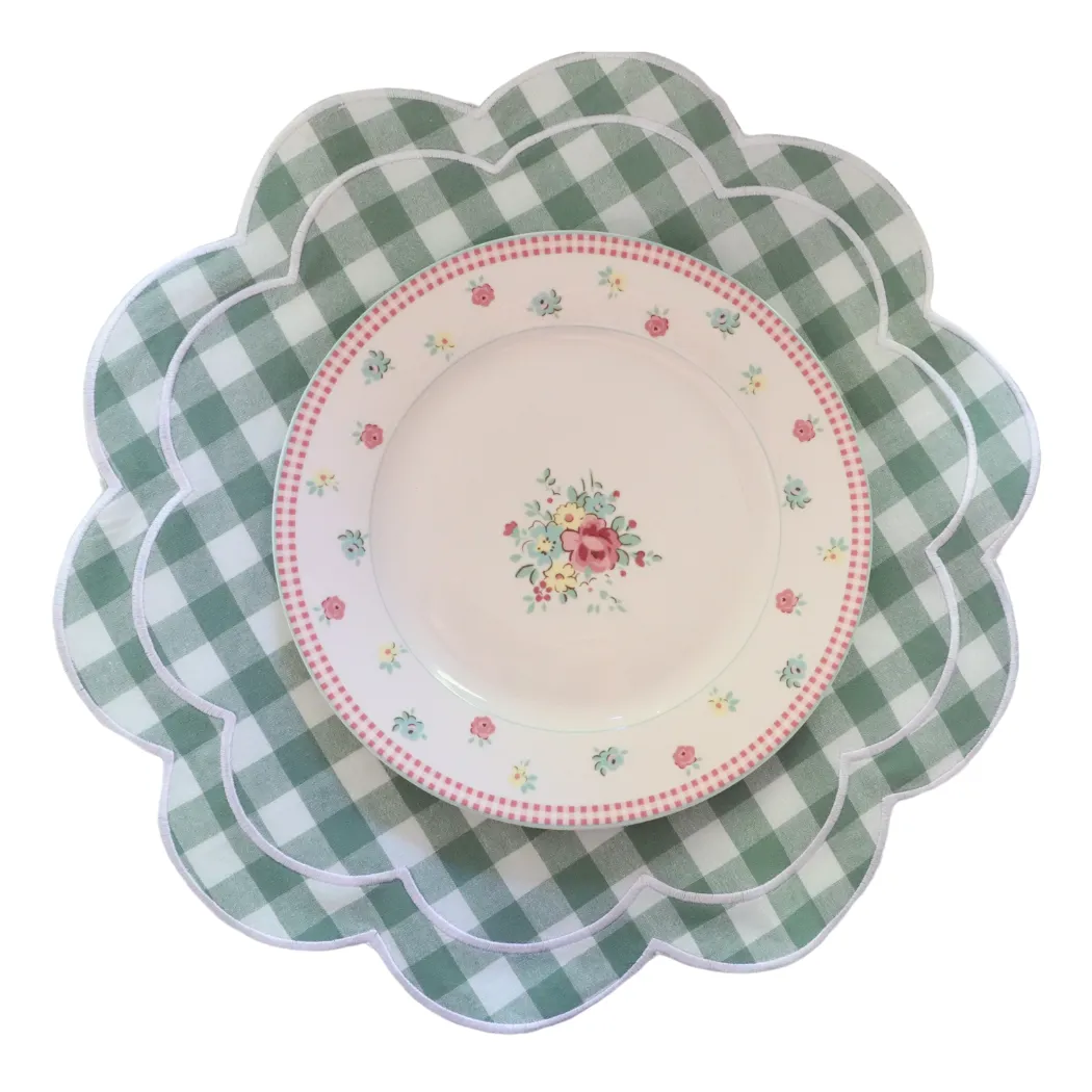 Gingham Scalloped Placemat Green (Set of two)