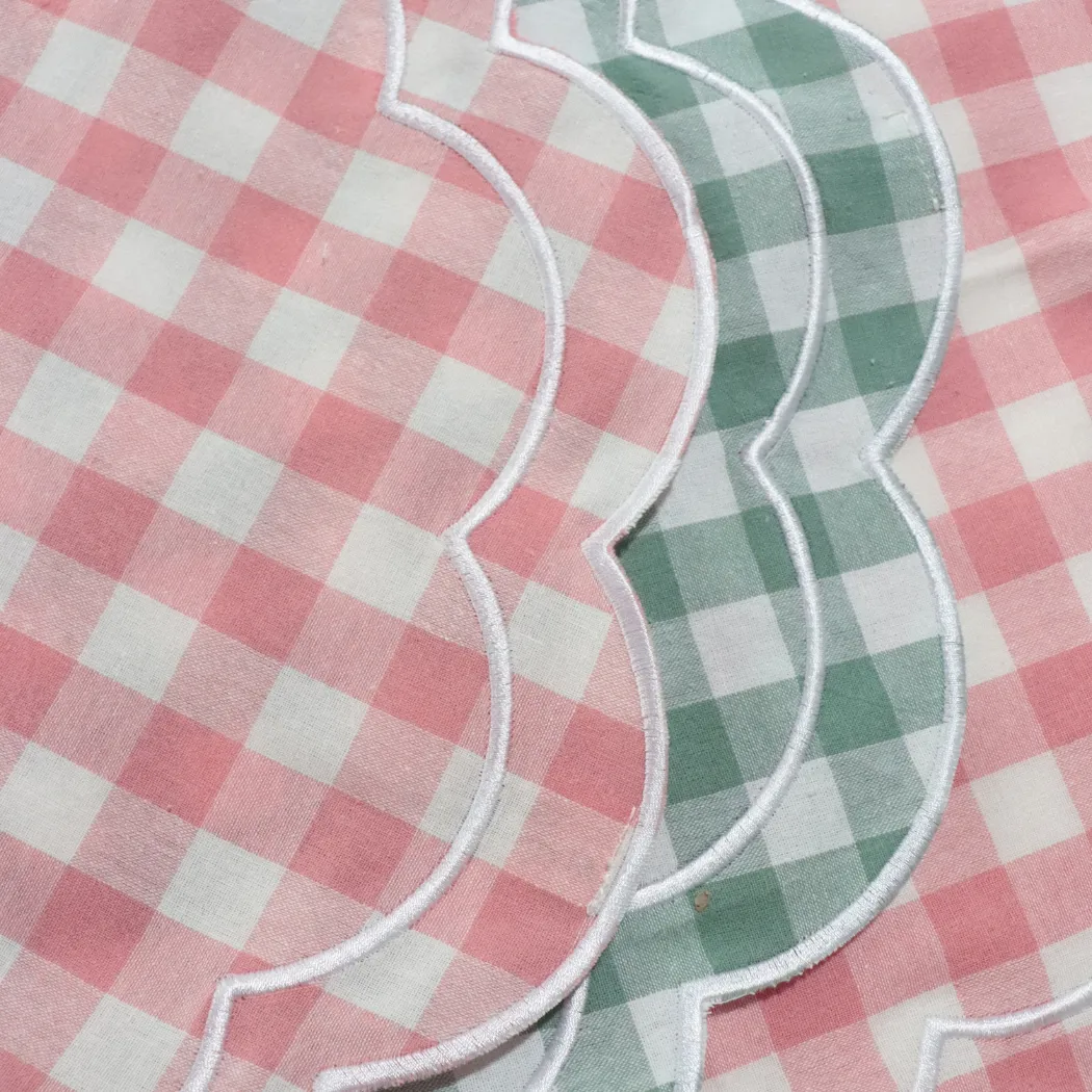 Gingham Scalloped Placemat Green (Set of two)