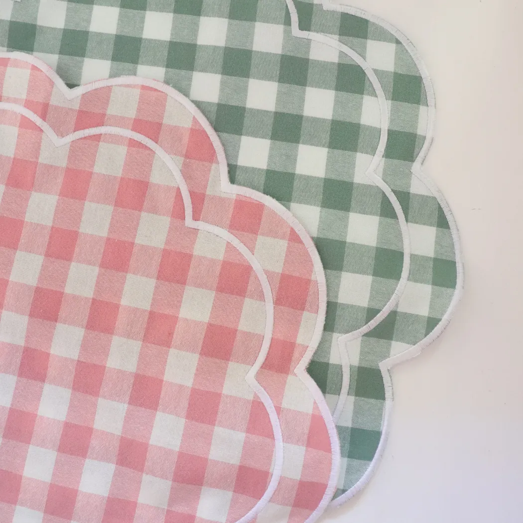 Gingham Scalloped Placemat Green (Set of two)