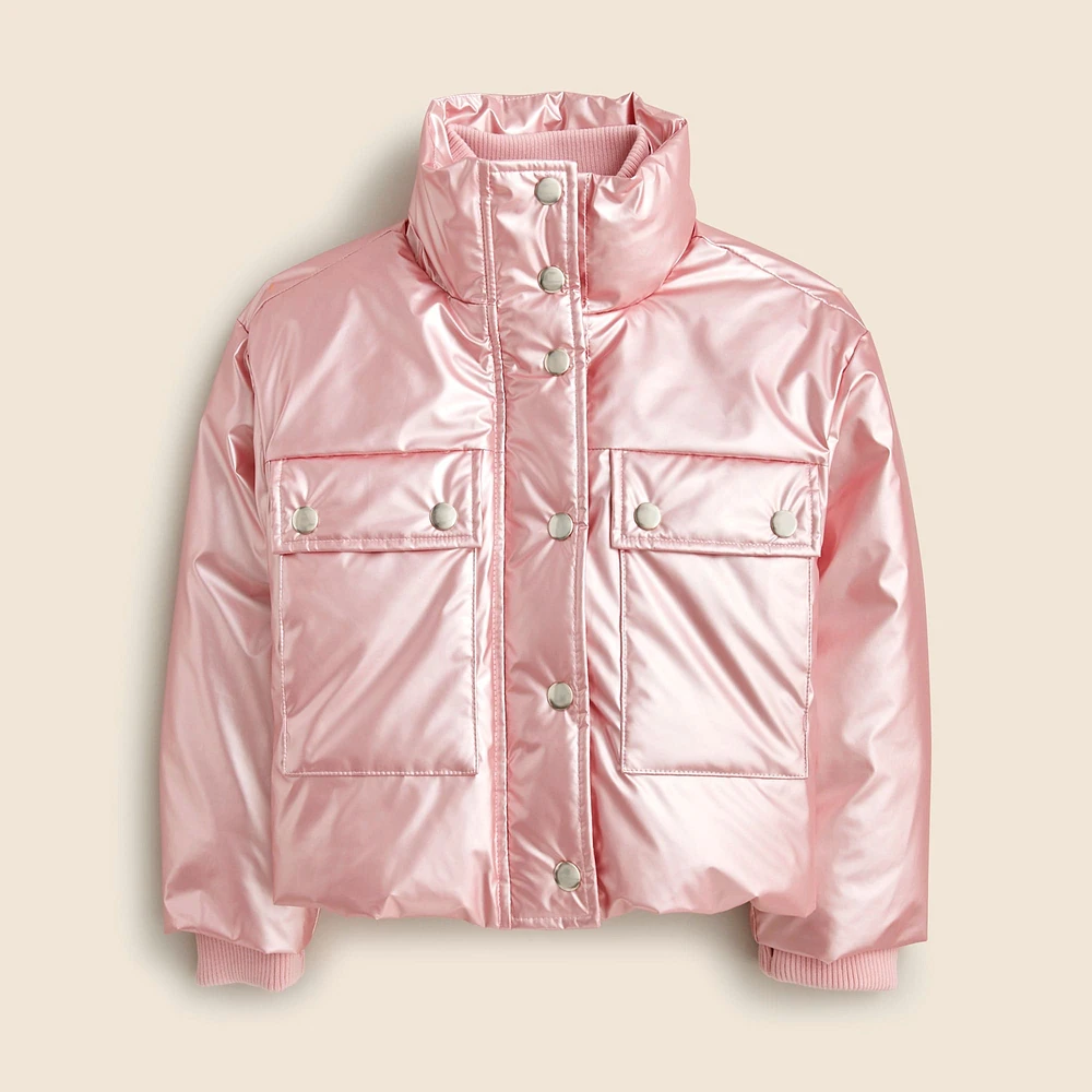 Girls' cropped metallic puffer jacket