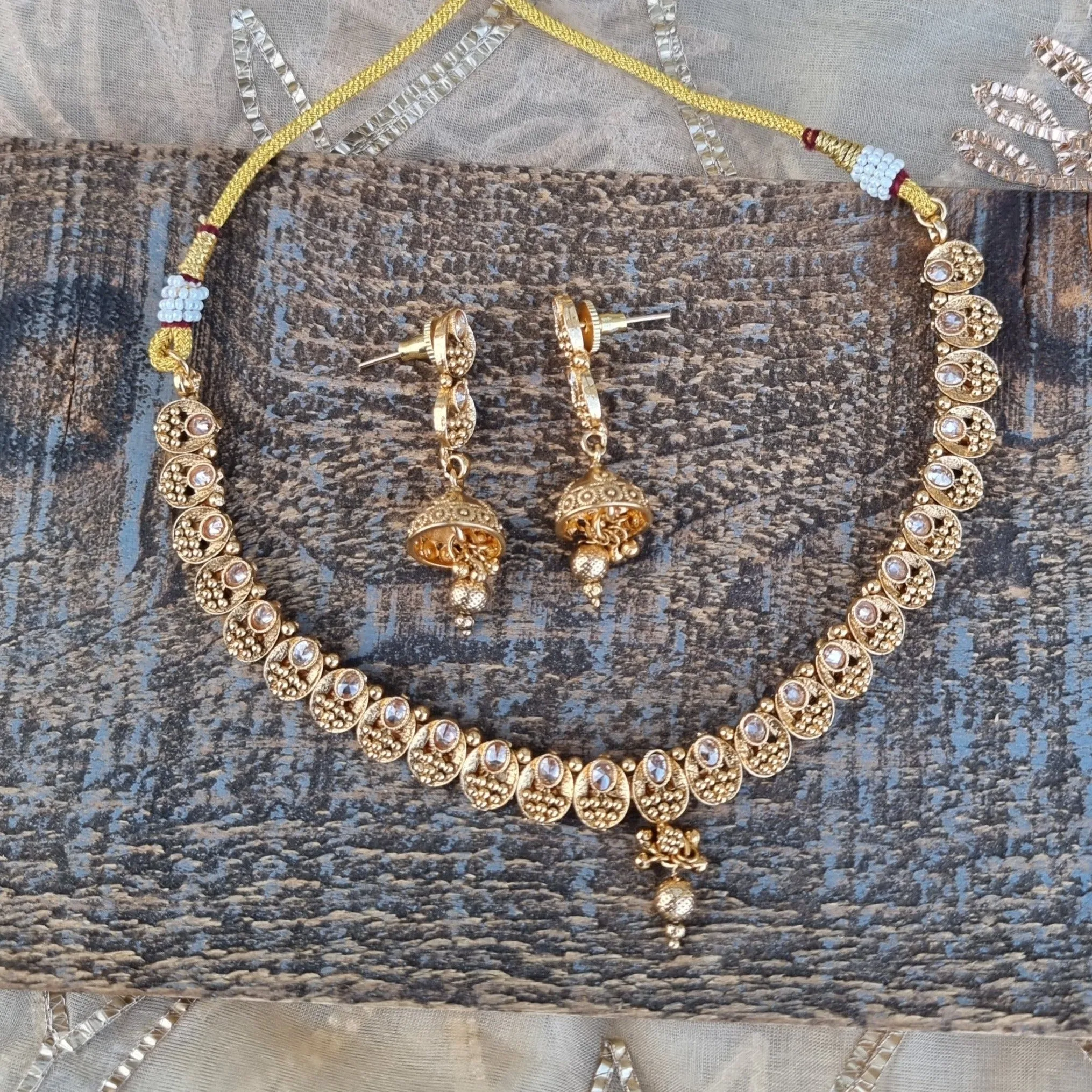 Gold plated Choker Necklace and Earrings set