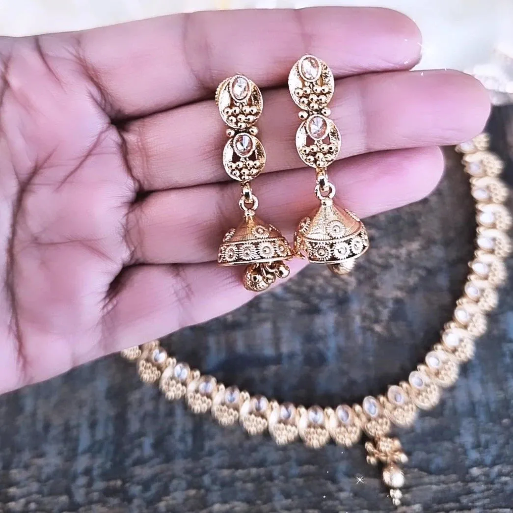 Gold plated Choker Necklace and Earrings set