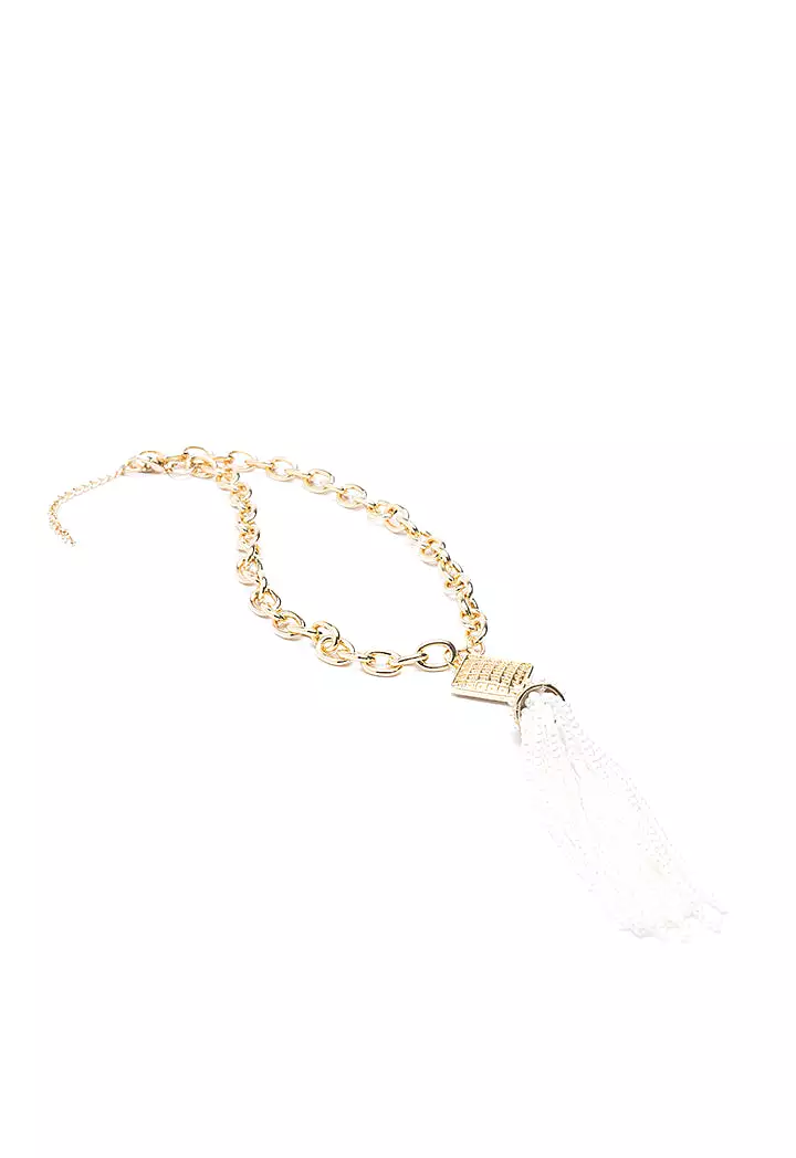 Gold Tone Chain Link Beaded Tassel Choker