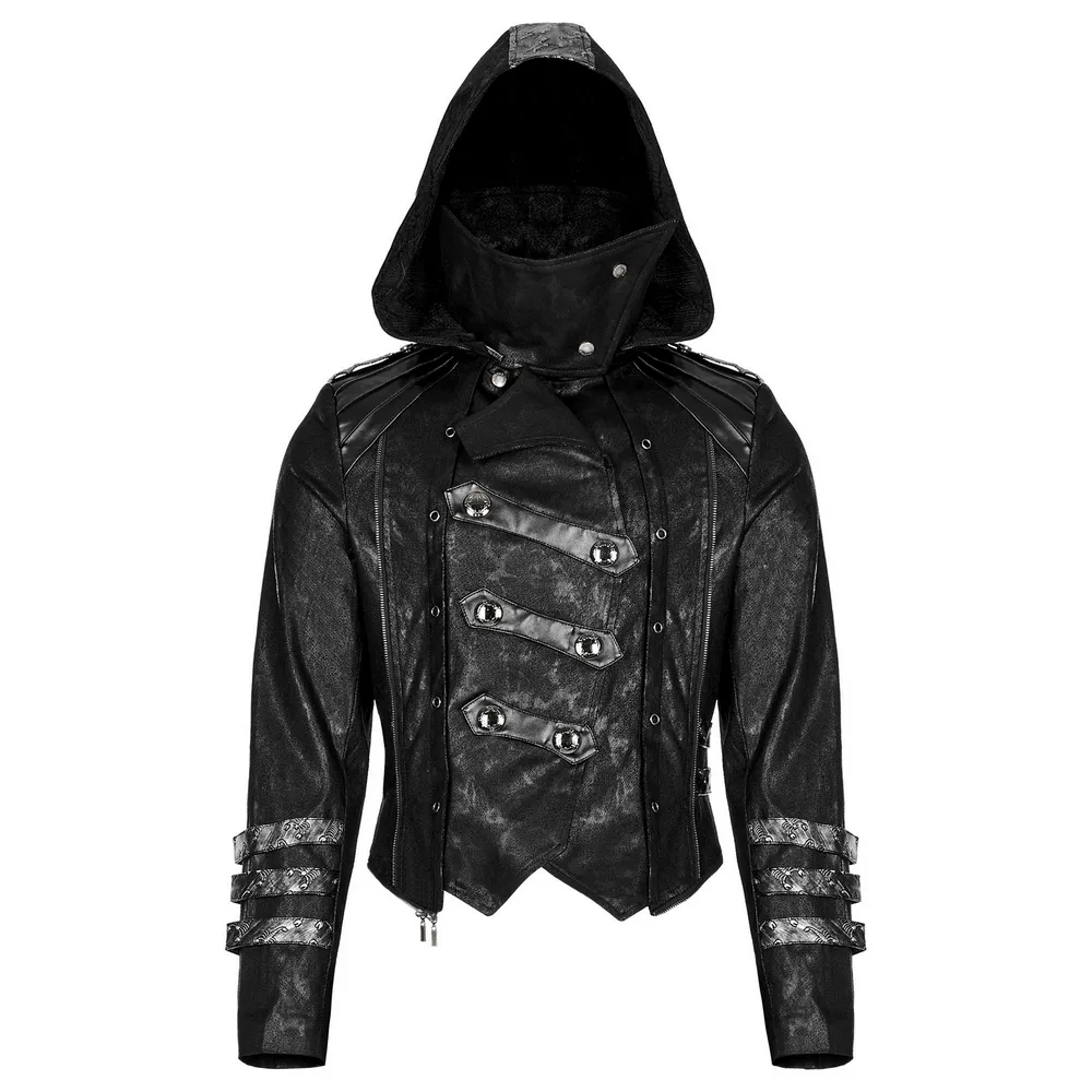 Gothic Style Hooded Longline Coat with Buckles