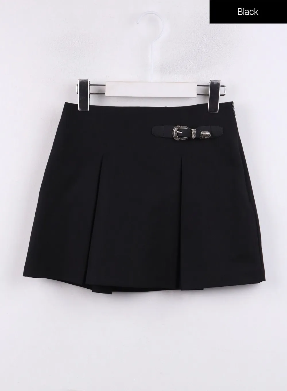 Gray Pleated Belted Mini Skirt CJ423