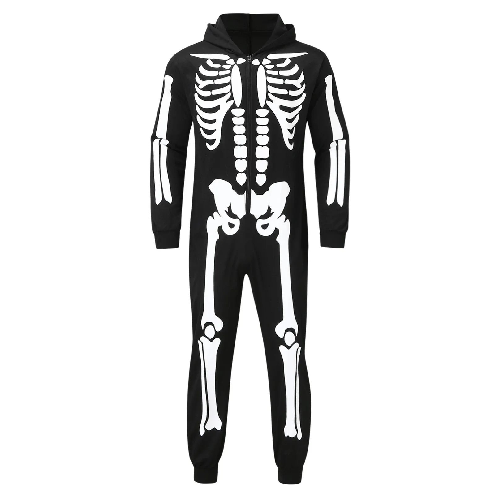 Halloween Family Matching Outfits Fashion Skeleton Print Hooded Jumpsuit Pajama Family Look Father Mother Kids Halloween Costume