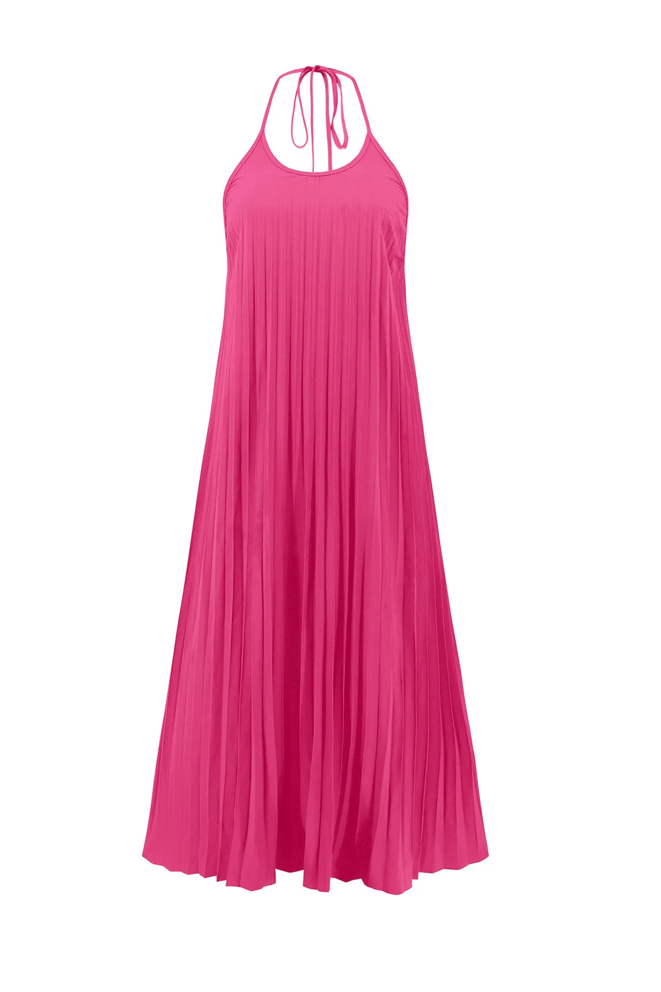 Halter Neck Pleated A-line Dress