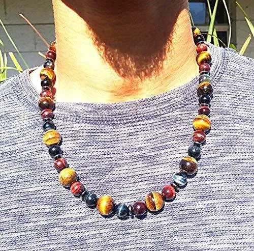 Handmade Tiger Eye - Hematite - Mens Beaded Necklace - Positive Energy - Confidence