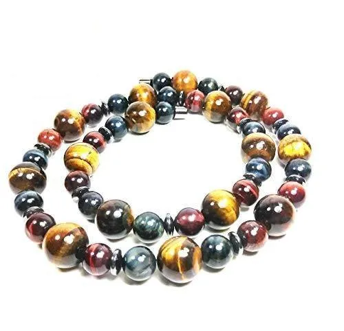 Handmade Tiger Eye - Hematite - Mens Beaded Necklace - Positive Energy - Confidence