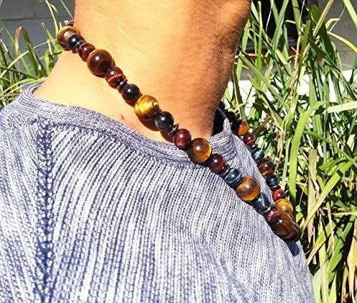 Handmade Tiger Eye - Hematite - Mens Beaded Necklace - Positive Energy - Confidence