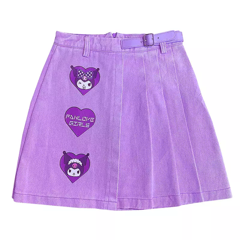 HARAJUKU PASTEL PURPLE KUROMI PLEATED DENIM SKIRT BY77766