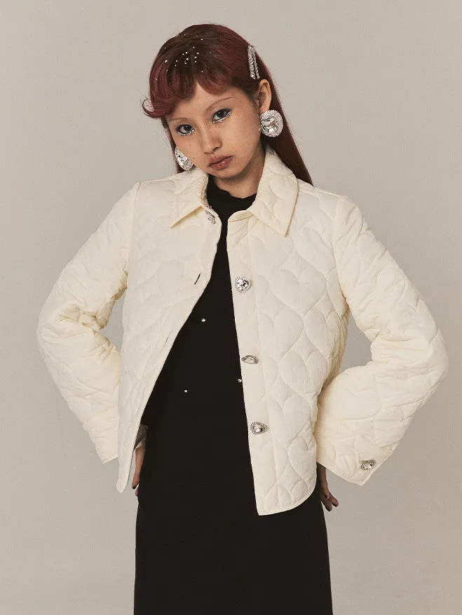 Heart-Embroidery Light-Outer Compact Retro Quilting Jacket