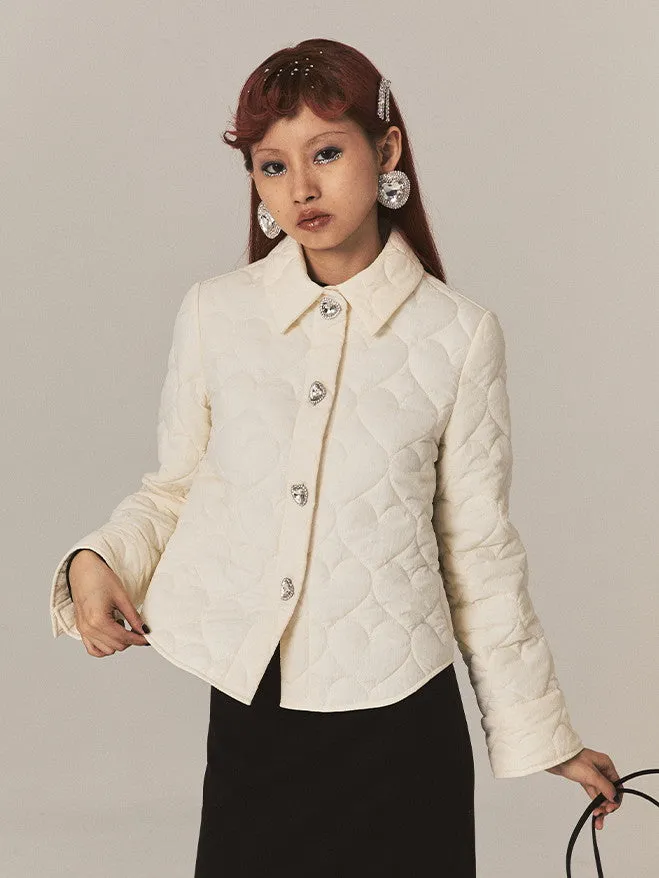 Heart-Embroidery Light-Outer Compact Retro Quilting Jacket