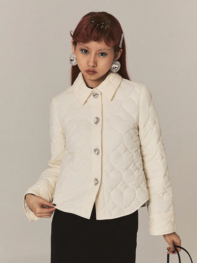 Heart-Embroidery Light-Outer Compact Retro Quilting Jacket